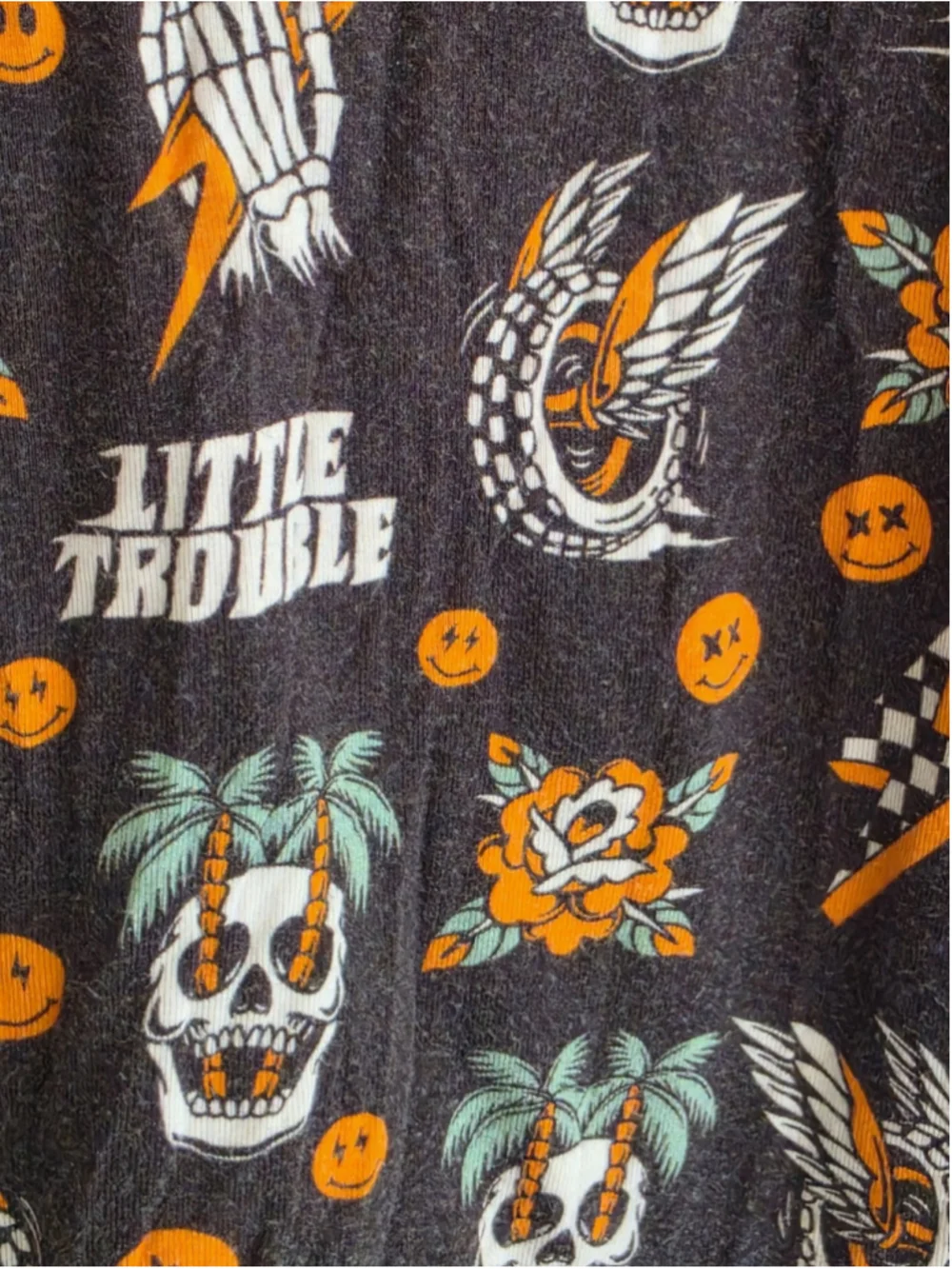Little Trouble Skull Checkered Bamboo Viscose Zipper Pajamas Romper Sleeper